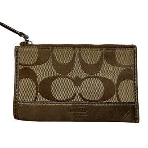 Coach Brown Signature Canvas & Bronze Leather Key Holder Card Case
